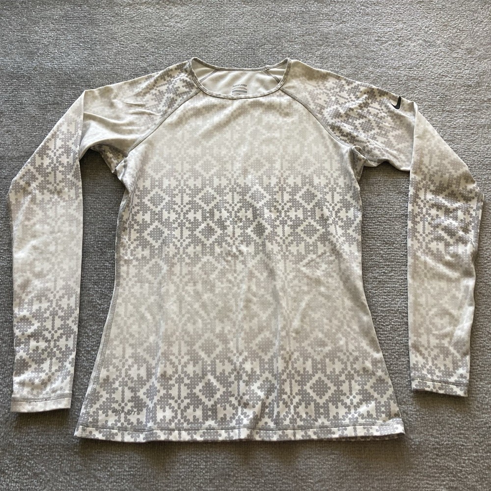 Nike Pro Dir-Fit Hyperwarm Long Sleeve Fleece Lined Womens 485692 Medium White