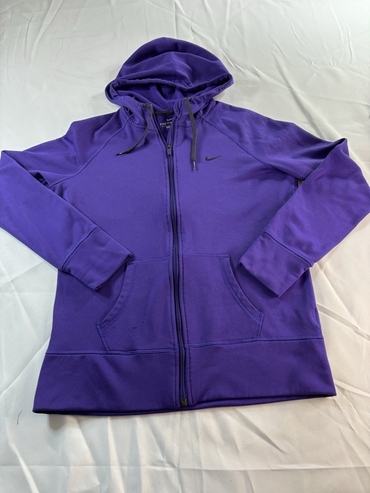 Nike Therma-Fit Full Zip Hoodie Purple Fleece Women's Size L Logo