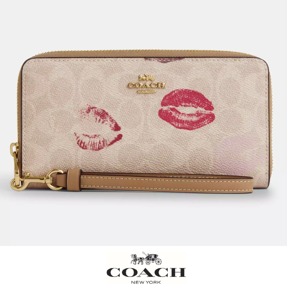 NWT Coach Zip Around Wallet Lips Print Style CZ955 Chic Compact Design