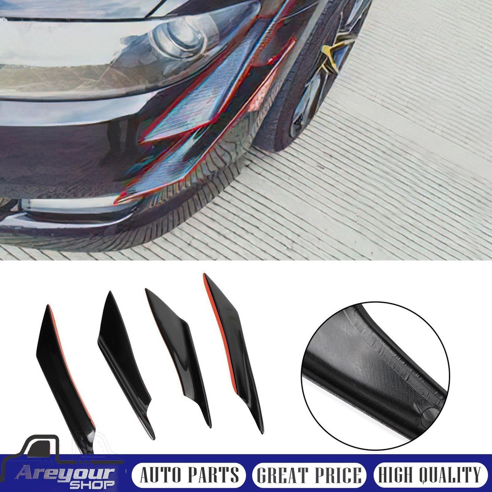 4 Universal Car Front Bumper Fins Body Splitter Spoiler Canards Gloss Black
