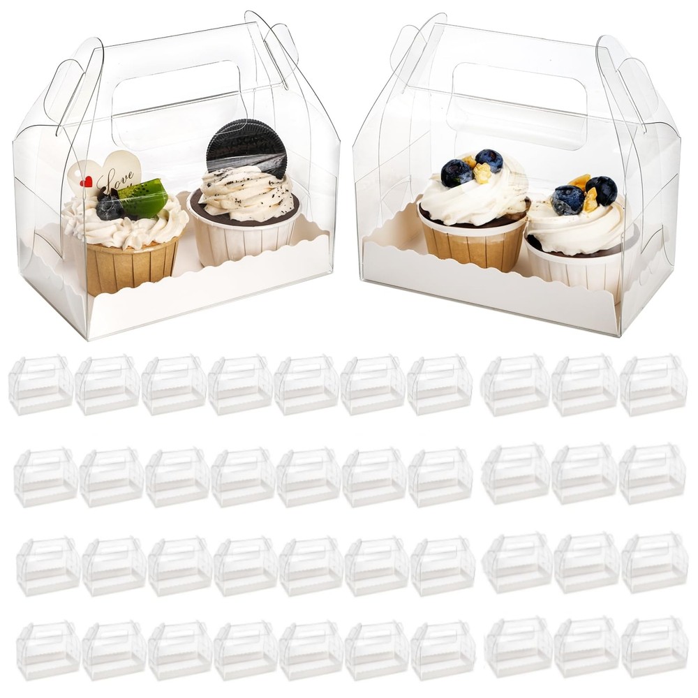 40 Pack Clear Gable Bakery Gift Box, Candy Treat Boxes with Handle, Party Fav...