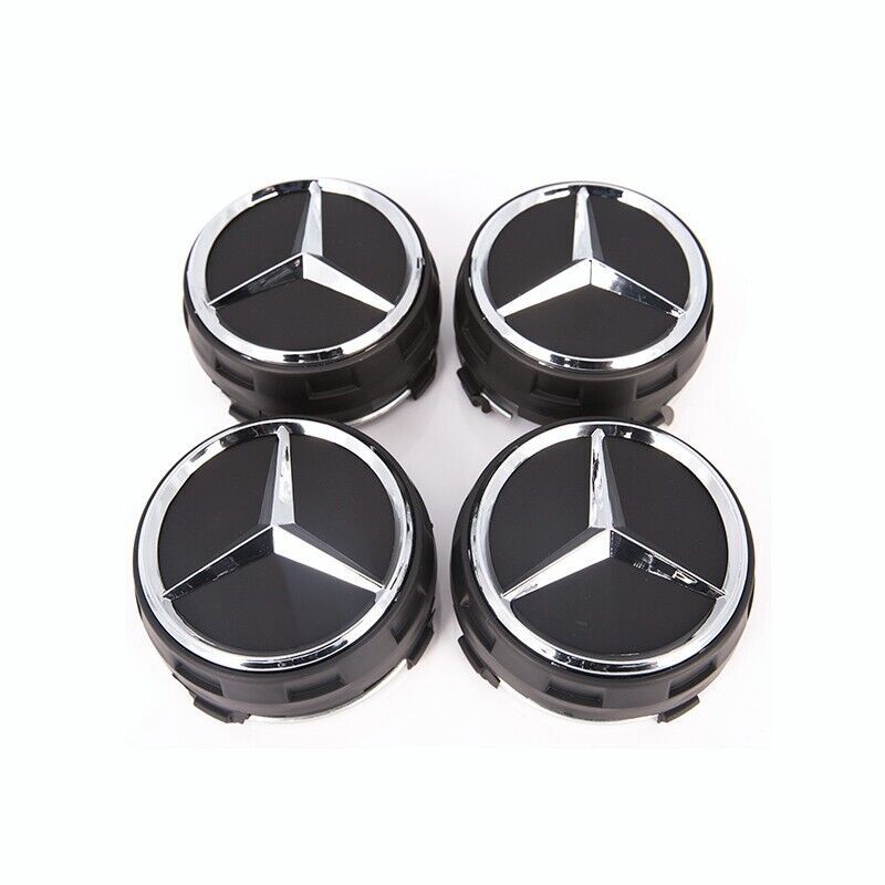 AMG Raised Black Center Cap with Chrome Star 4-Piece Set OEM