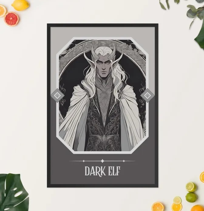 Dark Elf Art Print – Art Nouveau Inspired Tarot Woman