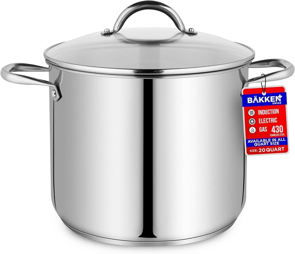 Deluxe 20-Quart Stainless Steel Stockpot with Tempered Glass Lid  