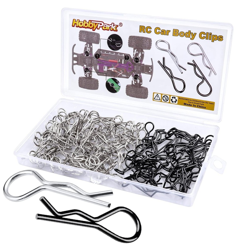 150Pcs Universal RC Car Body Clips Silver & Black R Pins for 1/10 Scale Traxxas