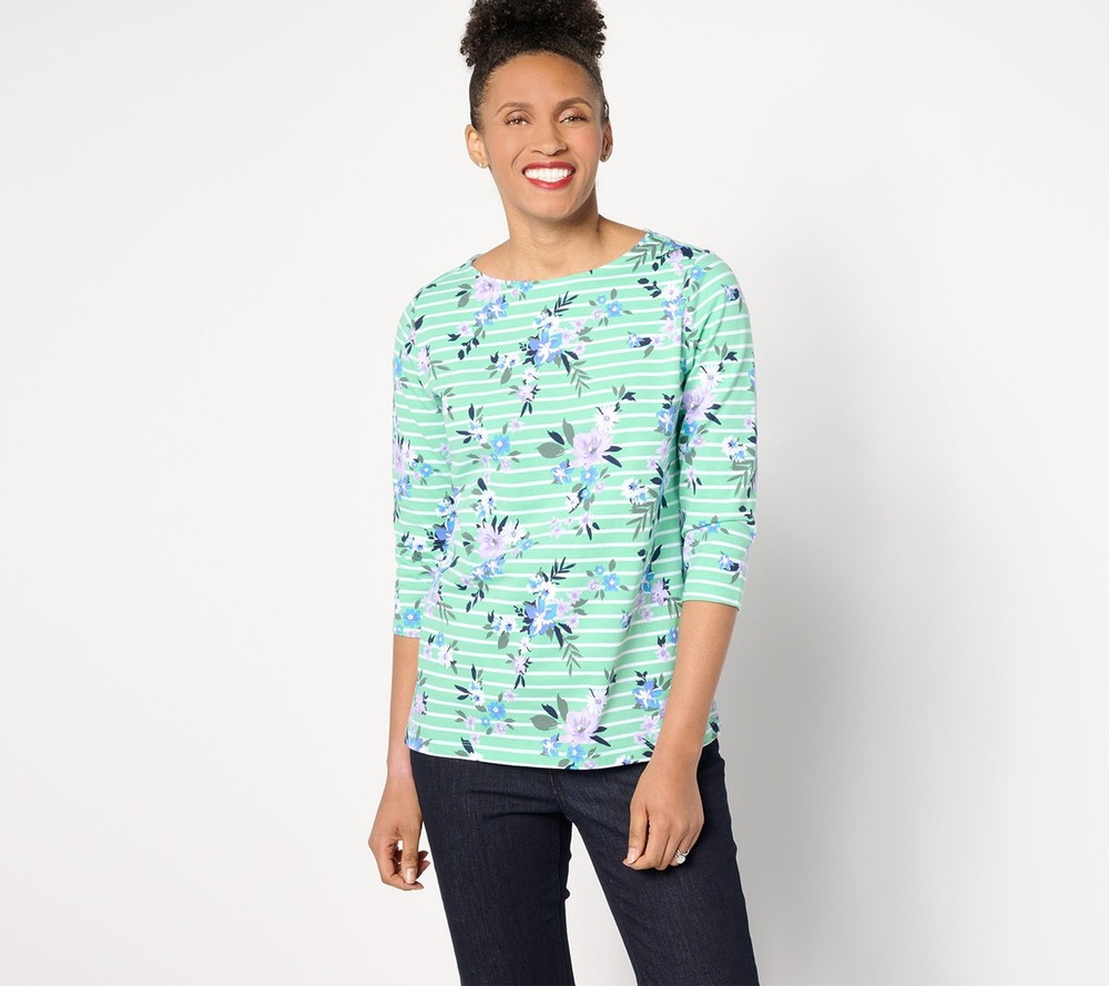 Denim & Co. Women's Top Sz S Printed Perfect Jersey Multi-colored A643230