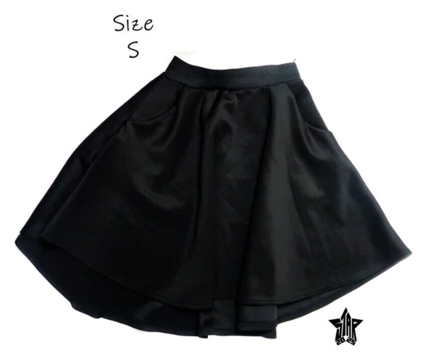 Black Fare Skirt in Size S with Elastic Waistband and Thick Stretch Fabric