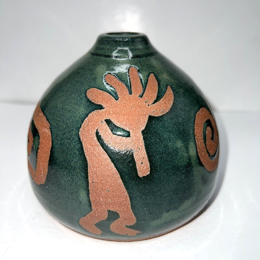 Handmade Kokopelli Southwest Pottery Vase 4 Inch Clay Glaze Art Studio Piece