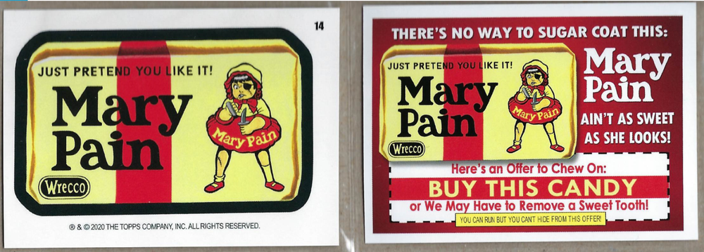 2020 Wacky Packages June Week 3 - MARY PAIN - Coupon Back Mary Jane Necco Spoof-image
