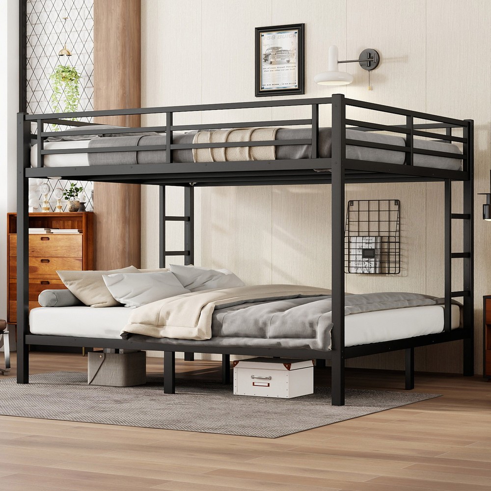 Black Metal California King Over California King Bunk Bed for Teens Adults