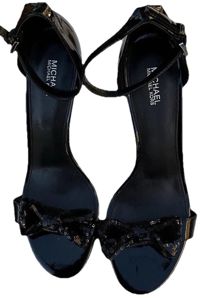 Michael Kors Black Sequin Bow Stiletto Party Sandals Size 9.5