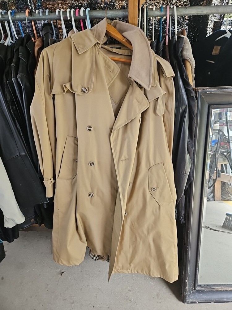 VTG Stormport Trench Coat 80s Men's 44R Wool Nova Check Lining Gabardine Burberr