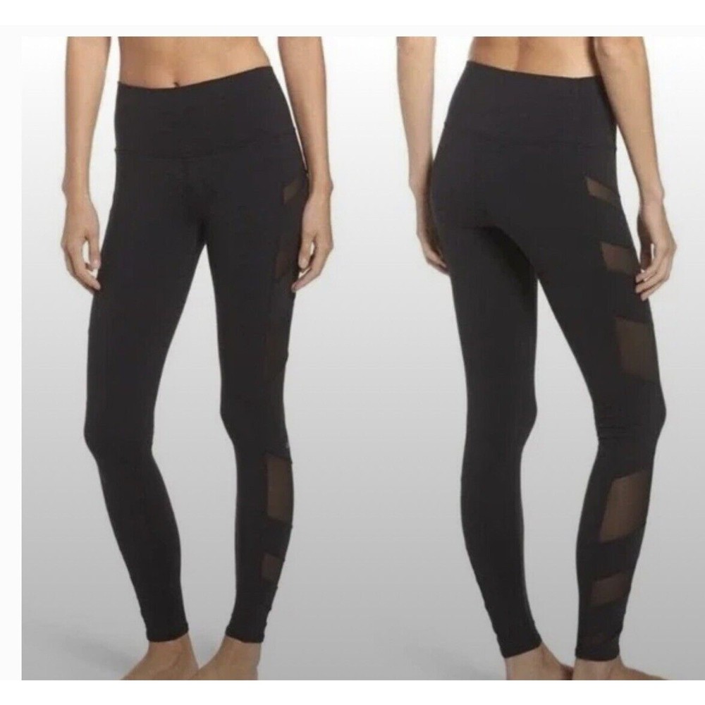 Alo Yoga Black High-Waisted Yoga Pants with Sheer Mesh Detail Size M for Women