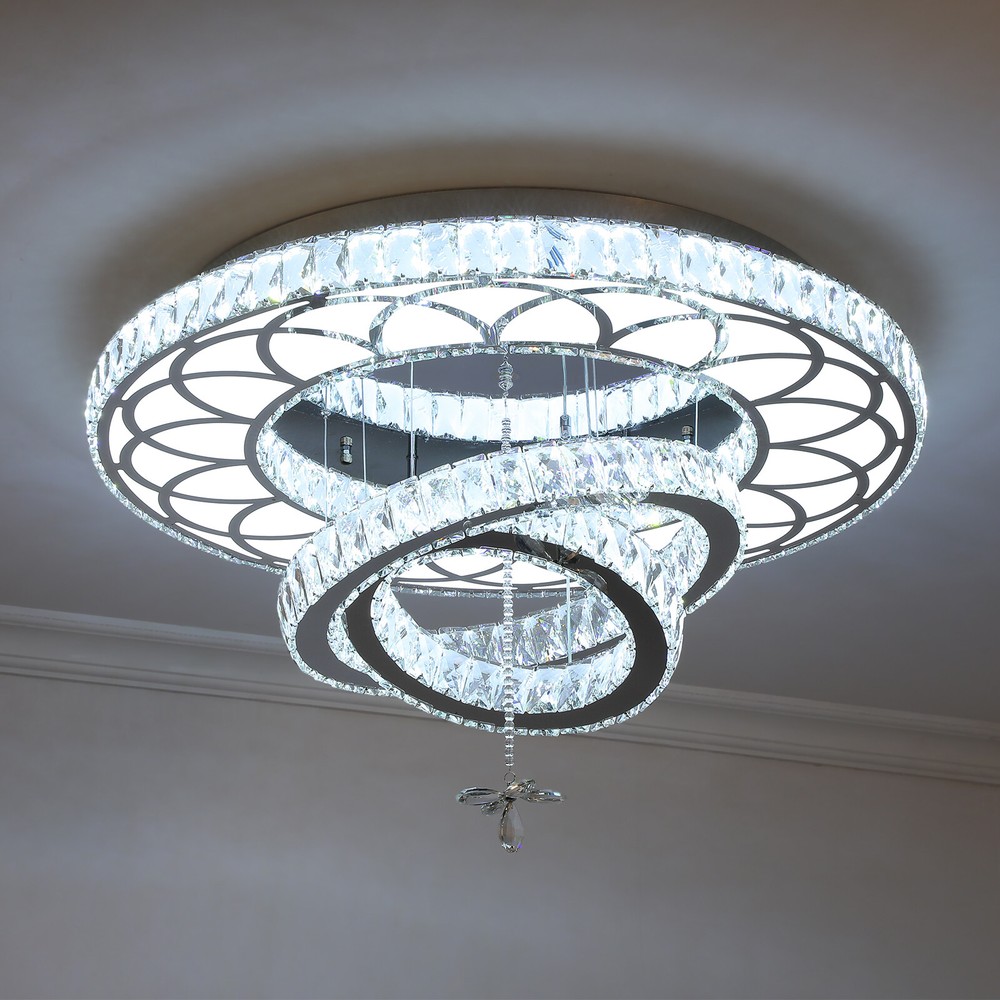 Modern LED Crystal Ring Chandelier Round Pendant Ceiling Light