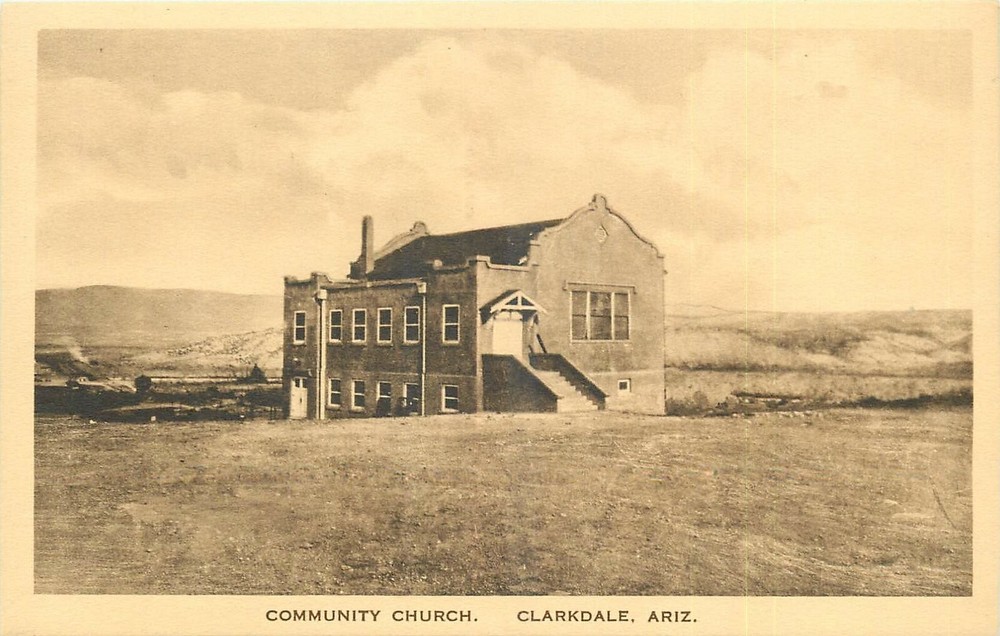1920s Clarkdale Arizona Community Church religion Albertype Postcard 25-4193
