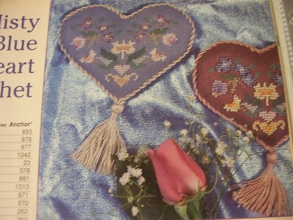 Misty Blue & Mullberry Heart Sachet Design OOP Magazine Cross Stitch PATTERN (G)