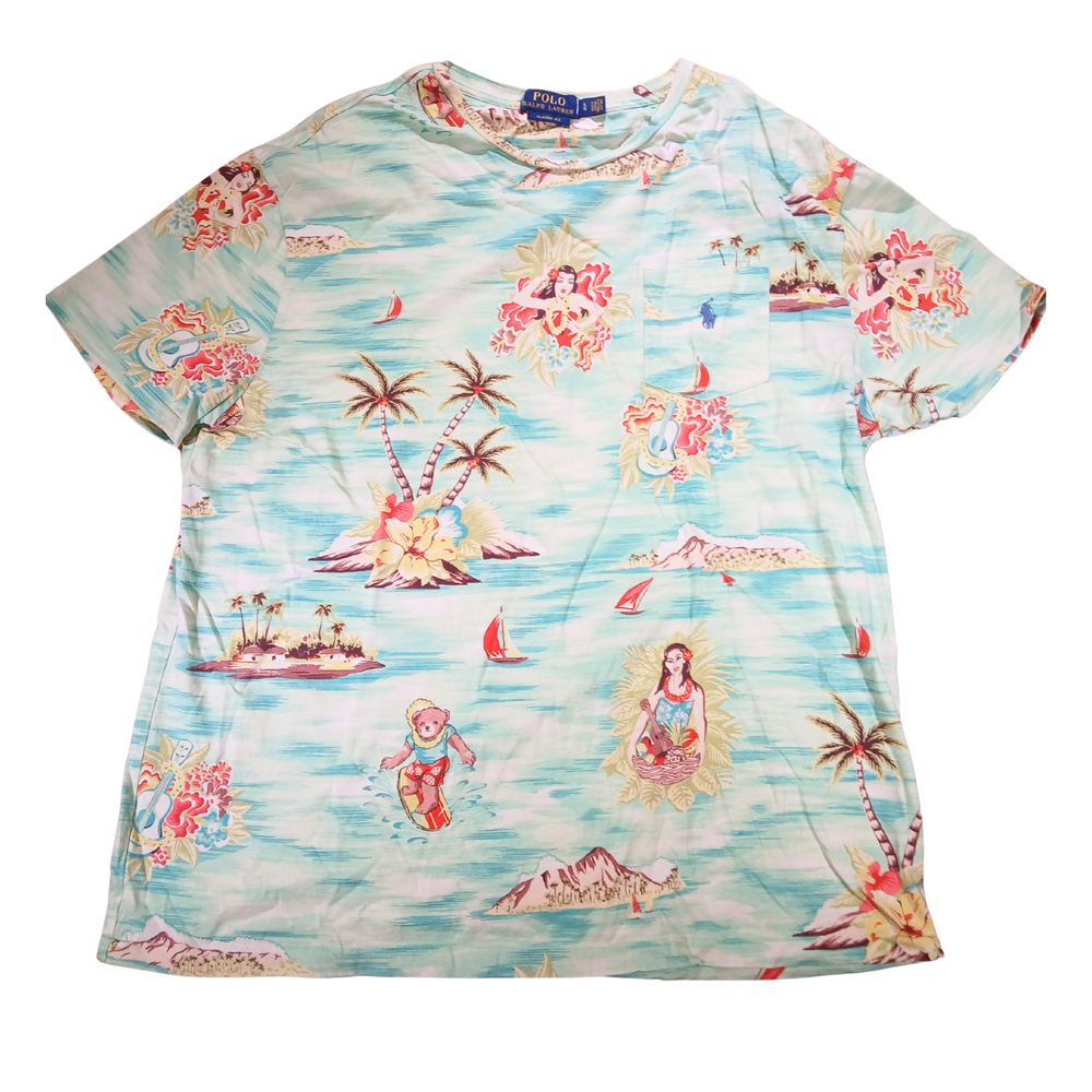 Polo Ralph Lauren Hawaiian Surf Bear Aloha T-Shirt Mens Large Classic Fit