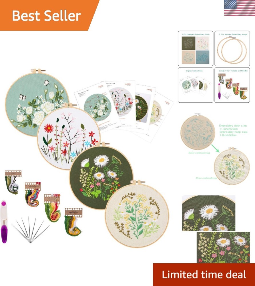 Beginner-Friendly Embroidery Kit with Floral Patterns - Perfect for Adults