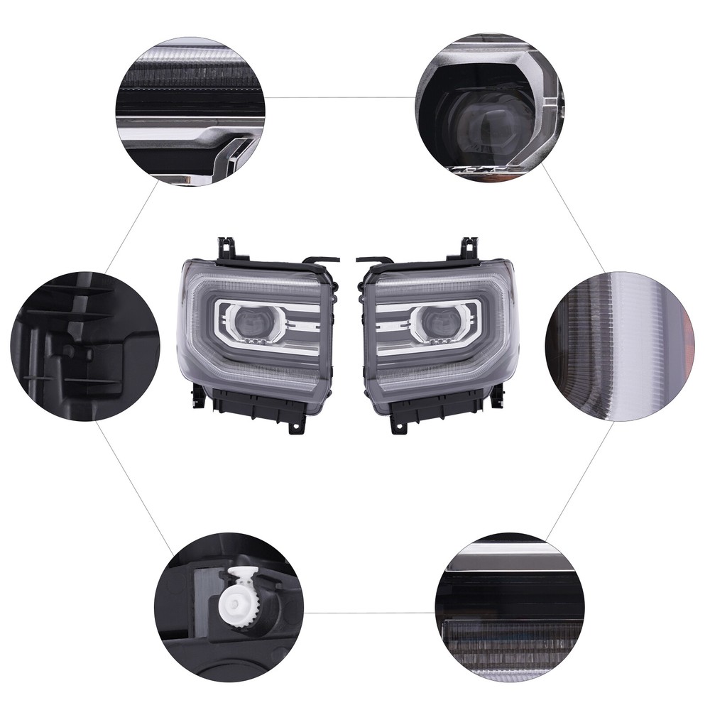 Pair Full LED Lamp Headlights OEM# For 2016 2017 2018 GMC Sierra 1500 Right+Left