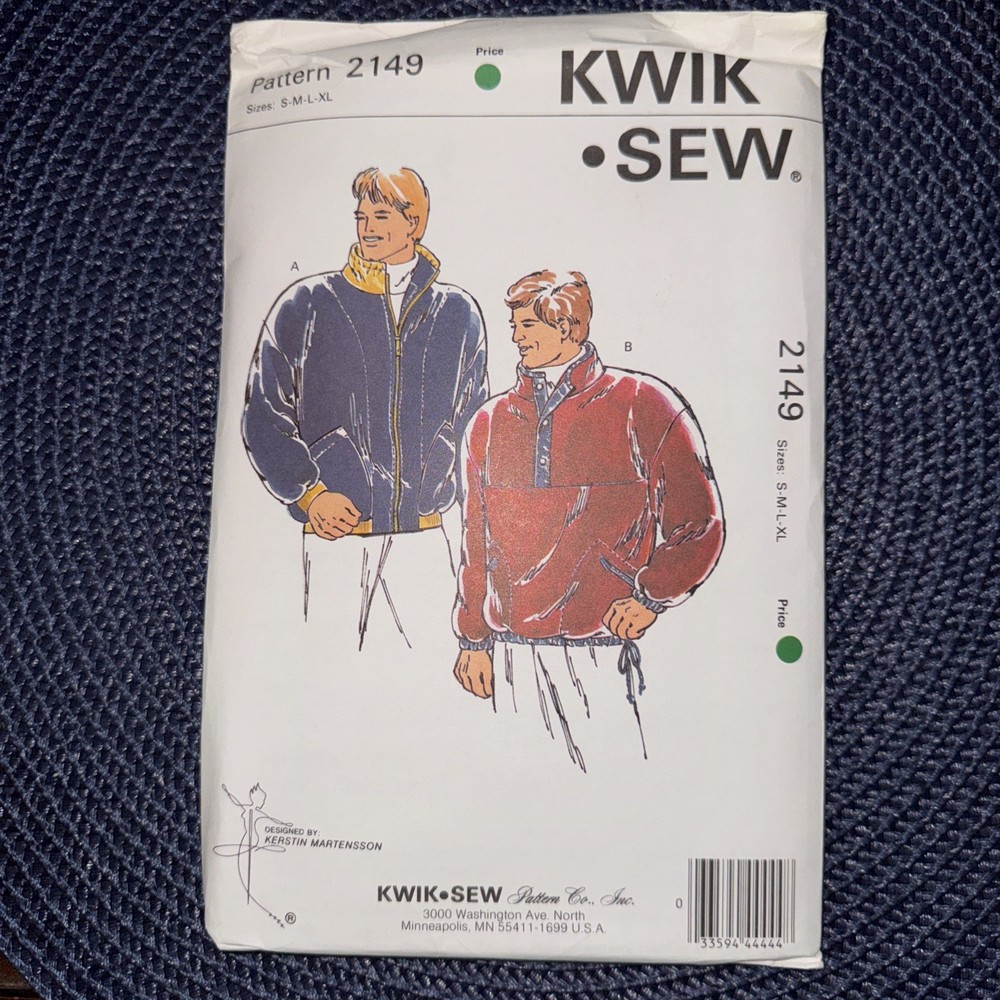 Kwik Sew  2149 Vintage Men's Jacket Pattern Size S-M-L-XL