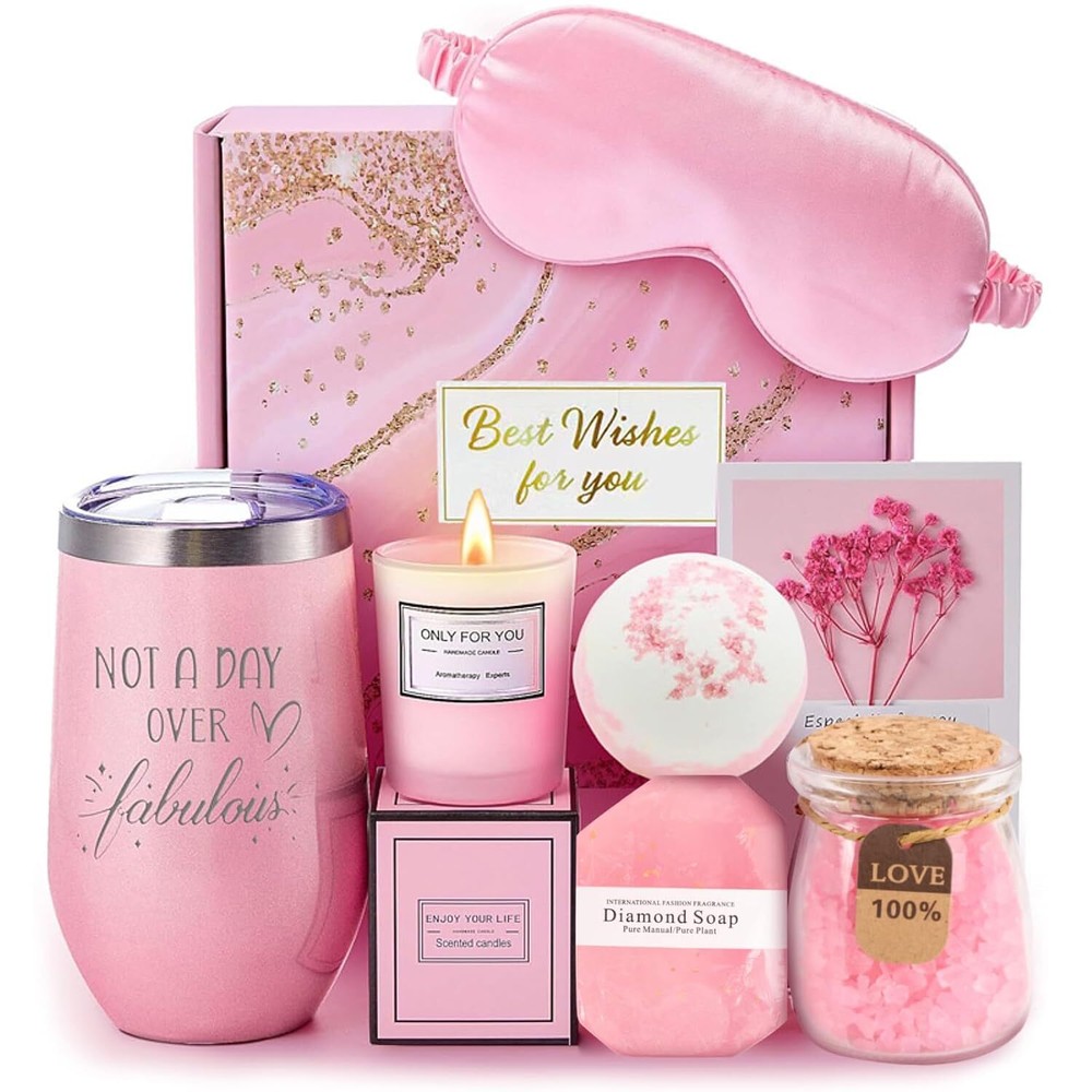 Relaxing Pink Spa Gift Basket with Coffee Scent for Women and Mom