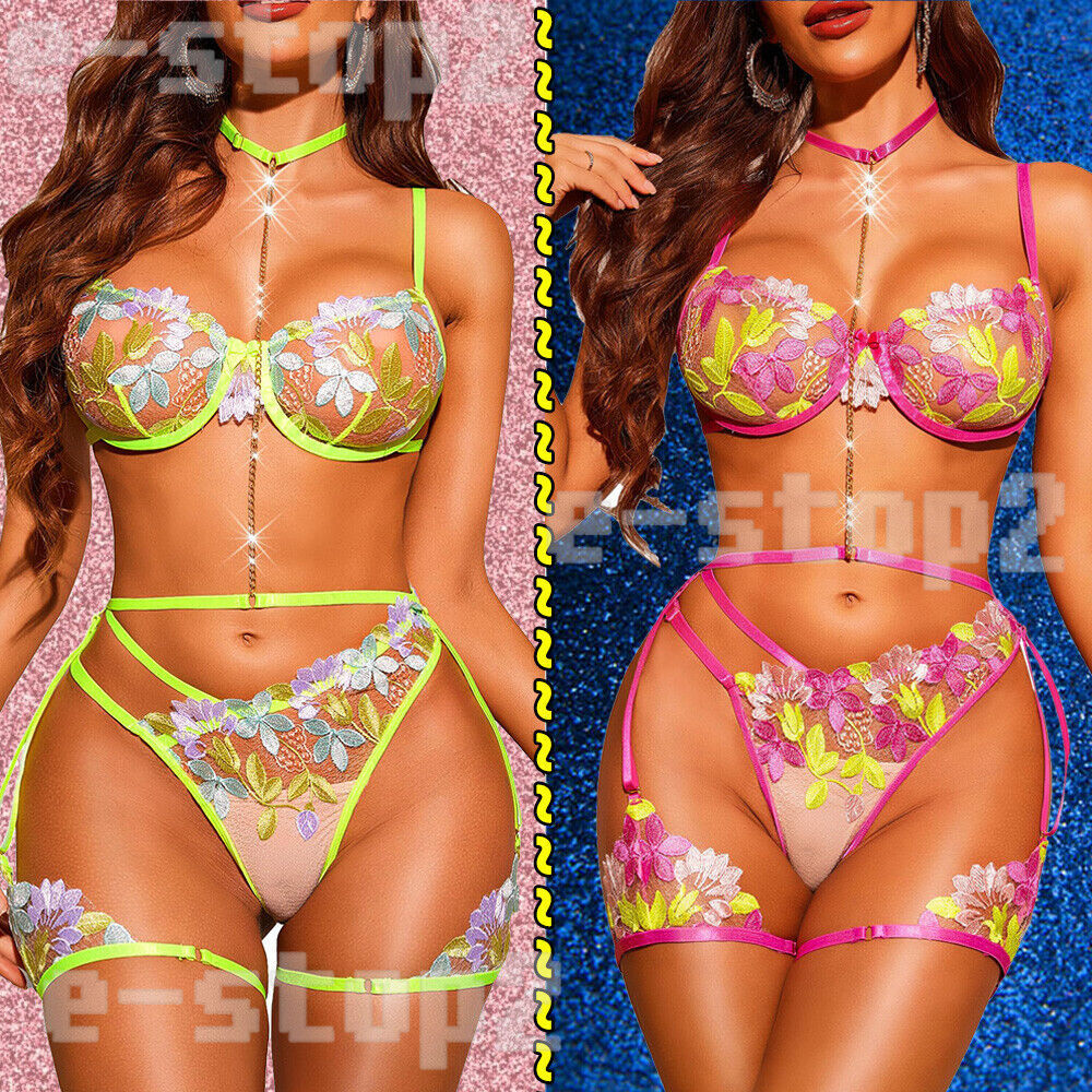 Hot Women Sexy Lingerie Lace Bra Nightwear Sleepwear Babydoll Dress G-string Set