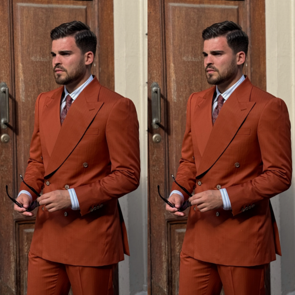 Peak Lapel Men's Suit Business Formal Menstyle 2Pcs Double Breasted Tuxedo Pants