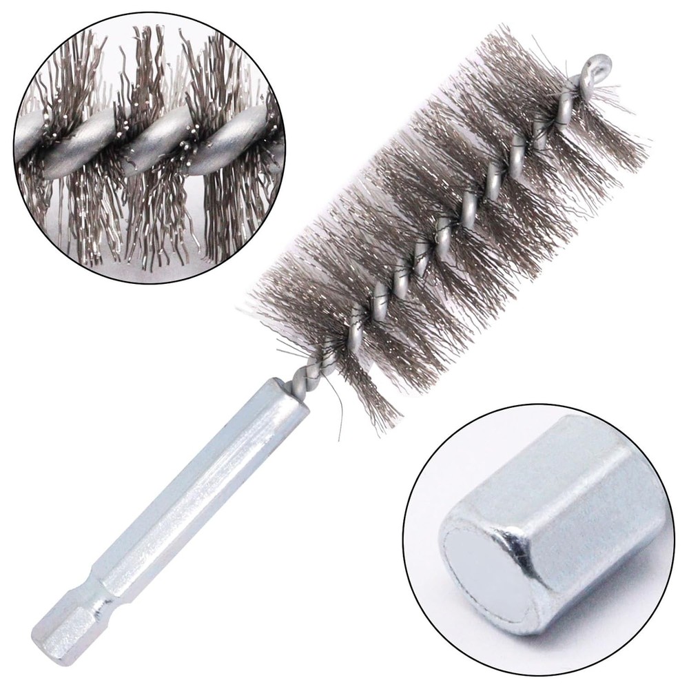 Stainless Steel Bore Brush Set 2 Pcs with 1 Inch Hex Shank Drill Attachment