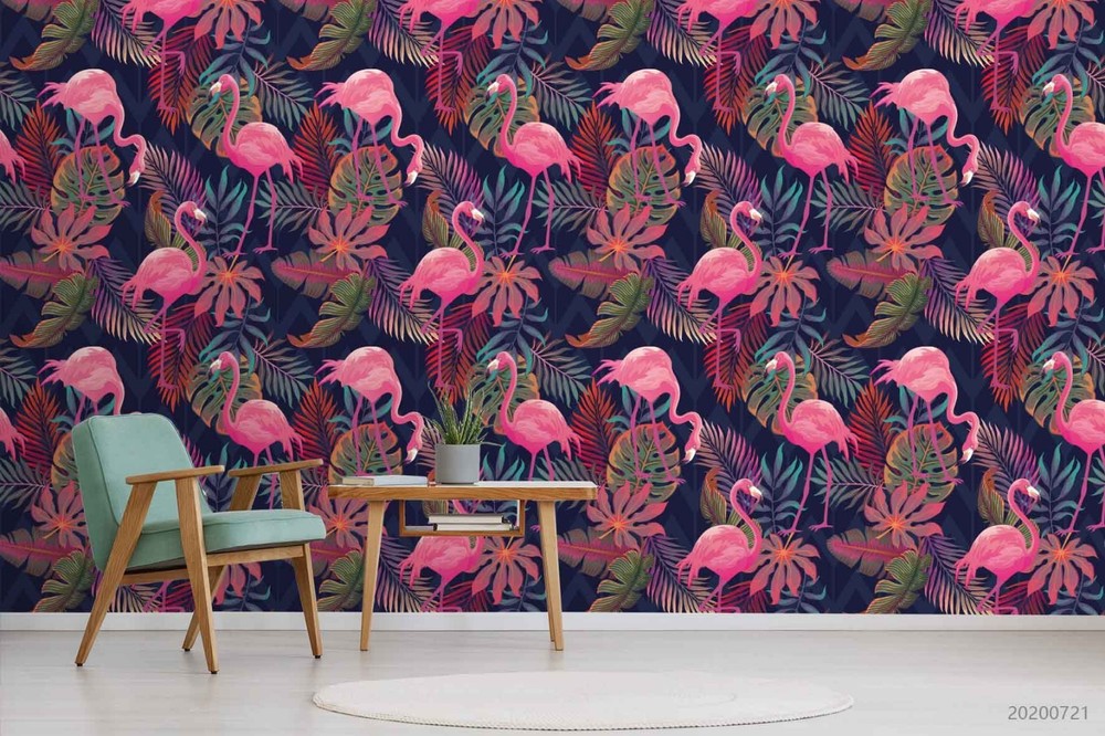 3D Flamingo Leaf Pattern Wall Murals Wallpaper Murals Wall Sticker 30