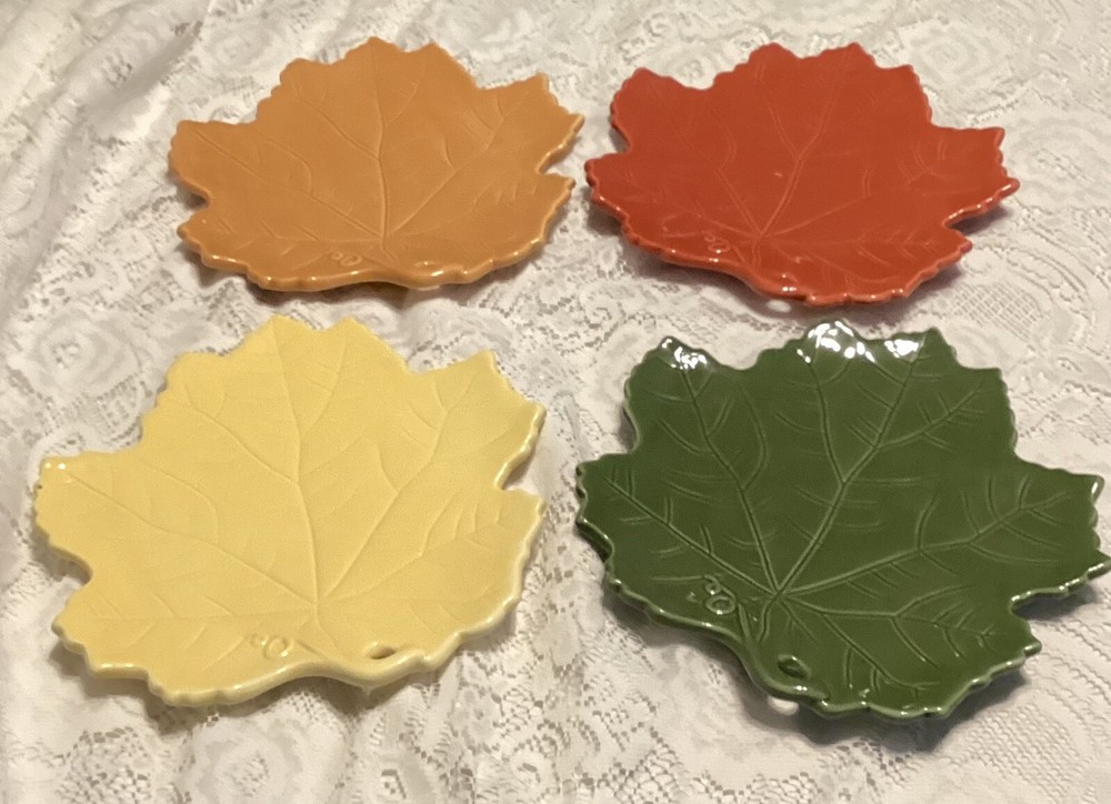 Williams-Sonoma B. Eigen Autumn Harvest Salad Dessert Plates Set of 4 Leaf Design 2008