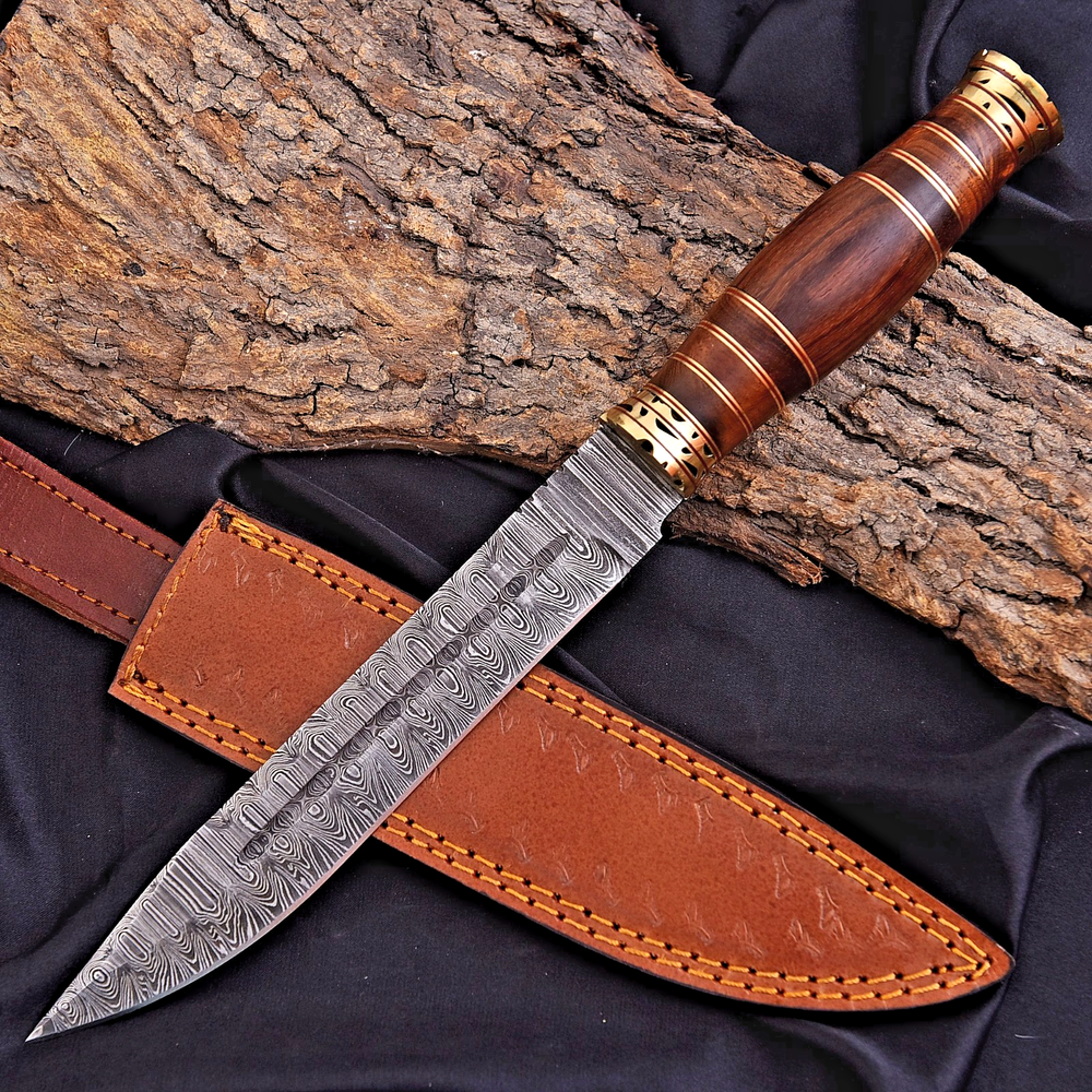 Custom HandMade Forged Damascus Steel Hunting Bowie Knife Survival UU 60