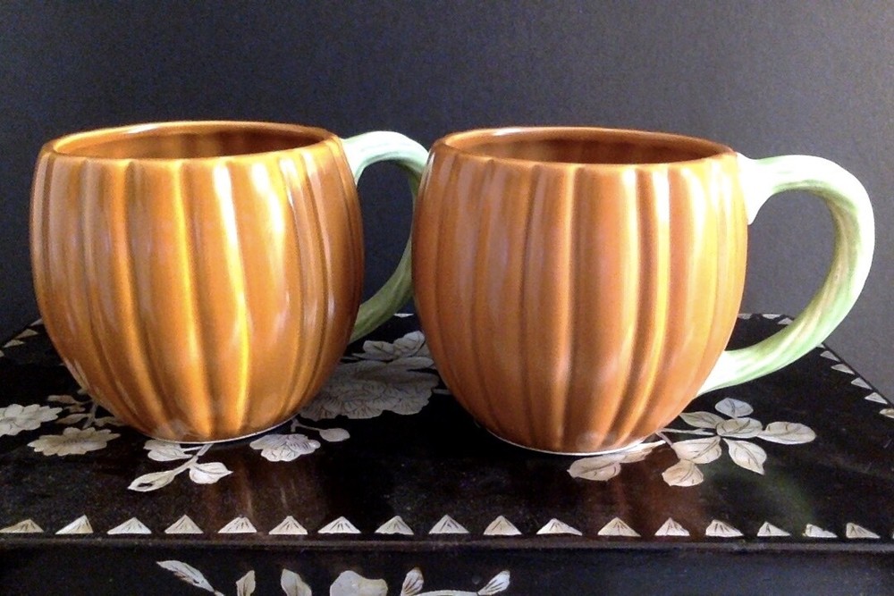 LOT of 2 Ron Gordon Designs Ceramic Pumpkin Cider Mugs