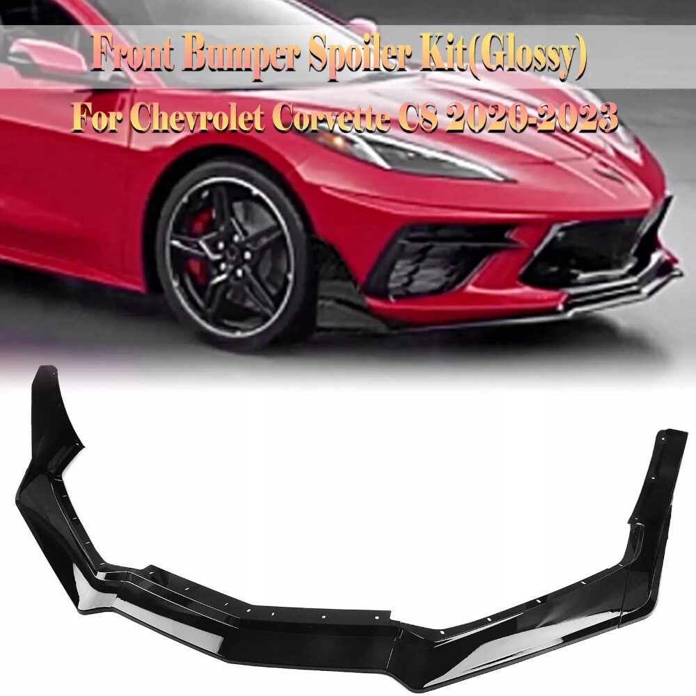 3 Winglet Front Bumper Lip Splitter For 2020-23 Corvette C8 Z51 STG Gloss Black