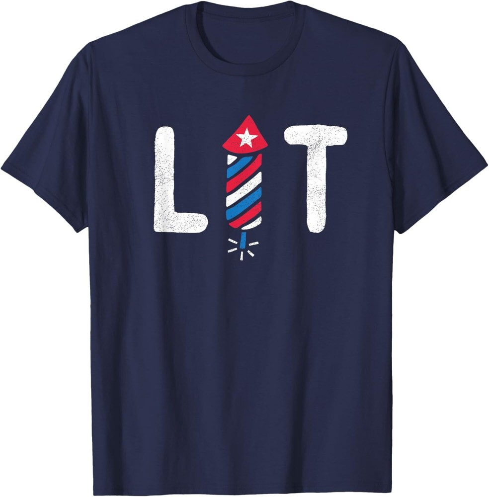 Lit USA Fireworks Firecracker Red White Blue 4th of July T-Shirt Hoodie
