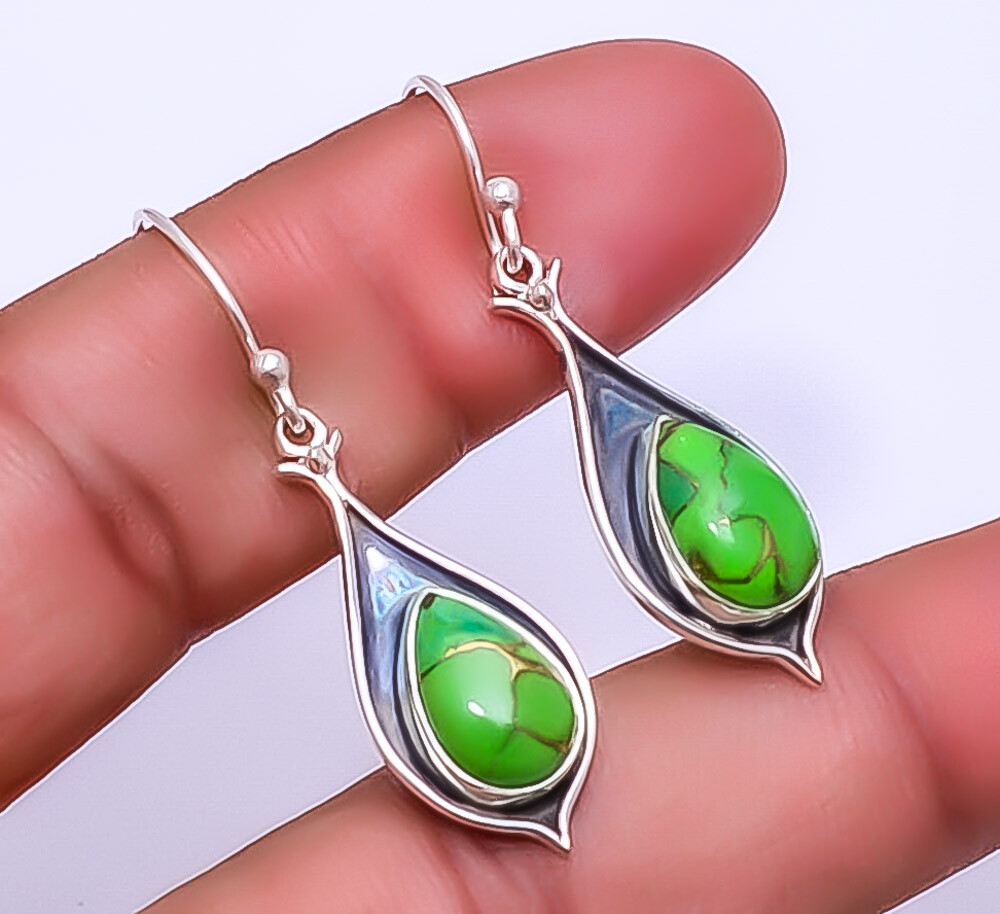 Copper Green Turquoise 925 Sterling Silver Bali Earring 1.64