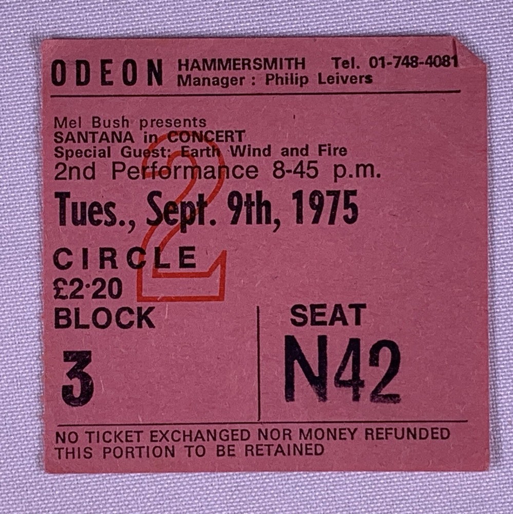 Santana Earth Wind and Fire Ticket Vintage Hammersmith Odeon 1975 #3