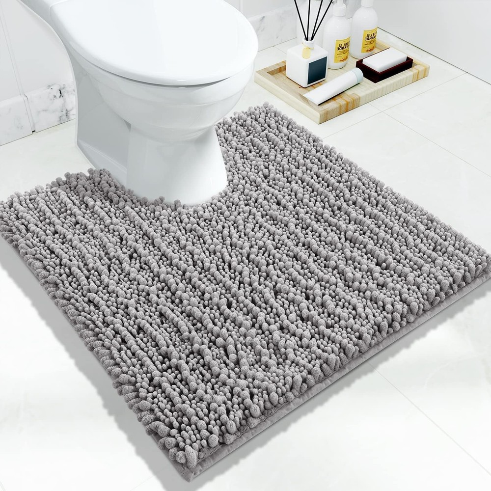 Luxury Yimobra Shaggy U-Shaped Toilet Rug 24x24 Inch Soft Comfortable Bath Mat