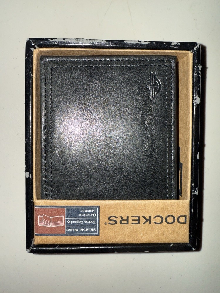 Dockers Black Leather Trifold Mens Wallet New