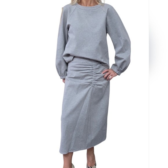 Tibi 2 Piece Set Gray Top Skirt Size M Modern Minimalist Workwear Outfit