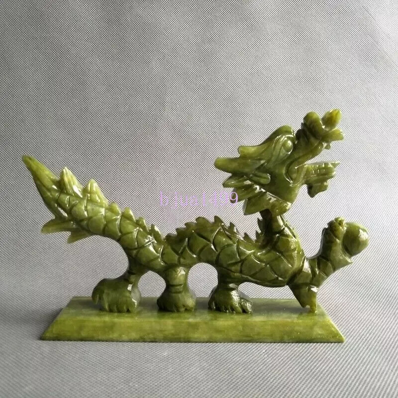 Hand-Carved Green Jade Chinese Dragon Statue Mascot Collectible