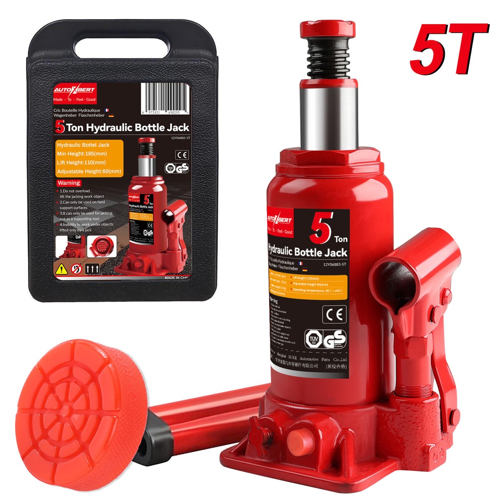 5 Ton Hydraulic Rubber Bottle Jack Stand Jack Pad Heavy Duty Truck RV Car Repair