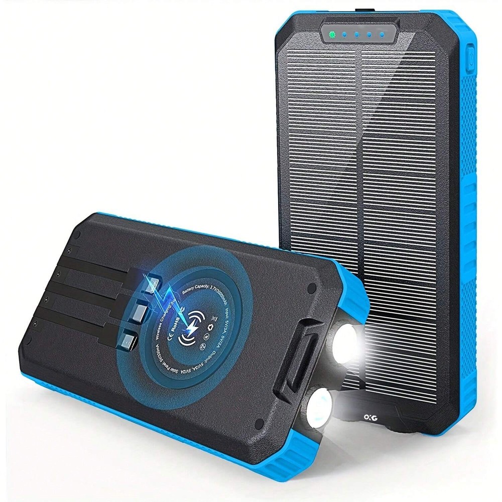 30K mAh Solar Power Bank with Wireless Fast Charging