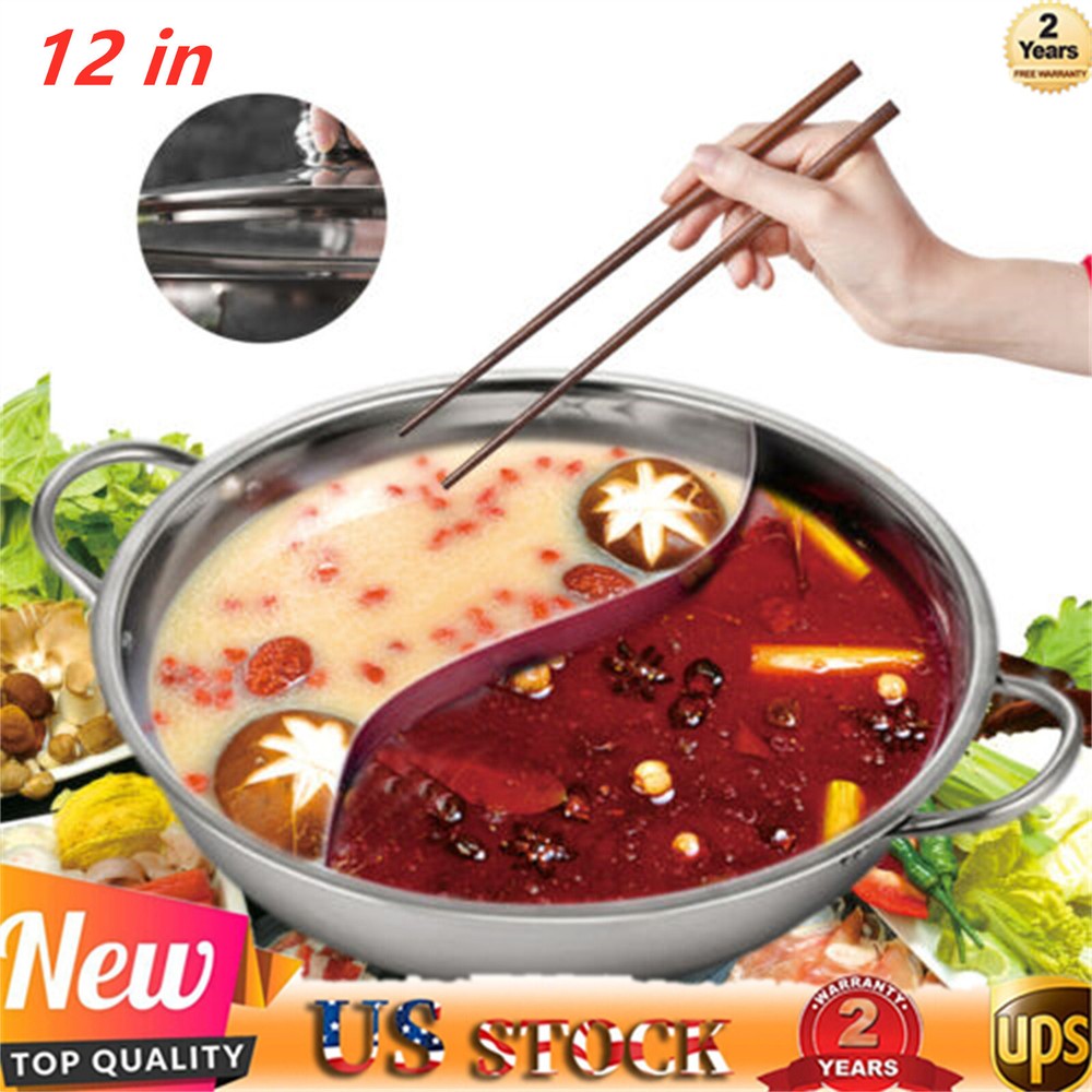 Shabu Pot Hot,Stainless Steel Cookware Soup Induction Nabe Lid Cooking Dual Side
