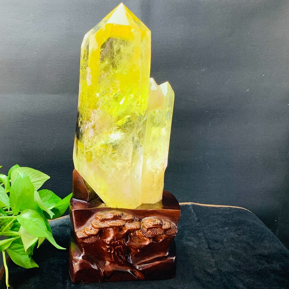 Top 18.4LB Natural Rainbow Citrine Quartz Obelisk Crystal Wand with Reiki Stand
