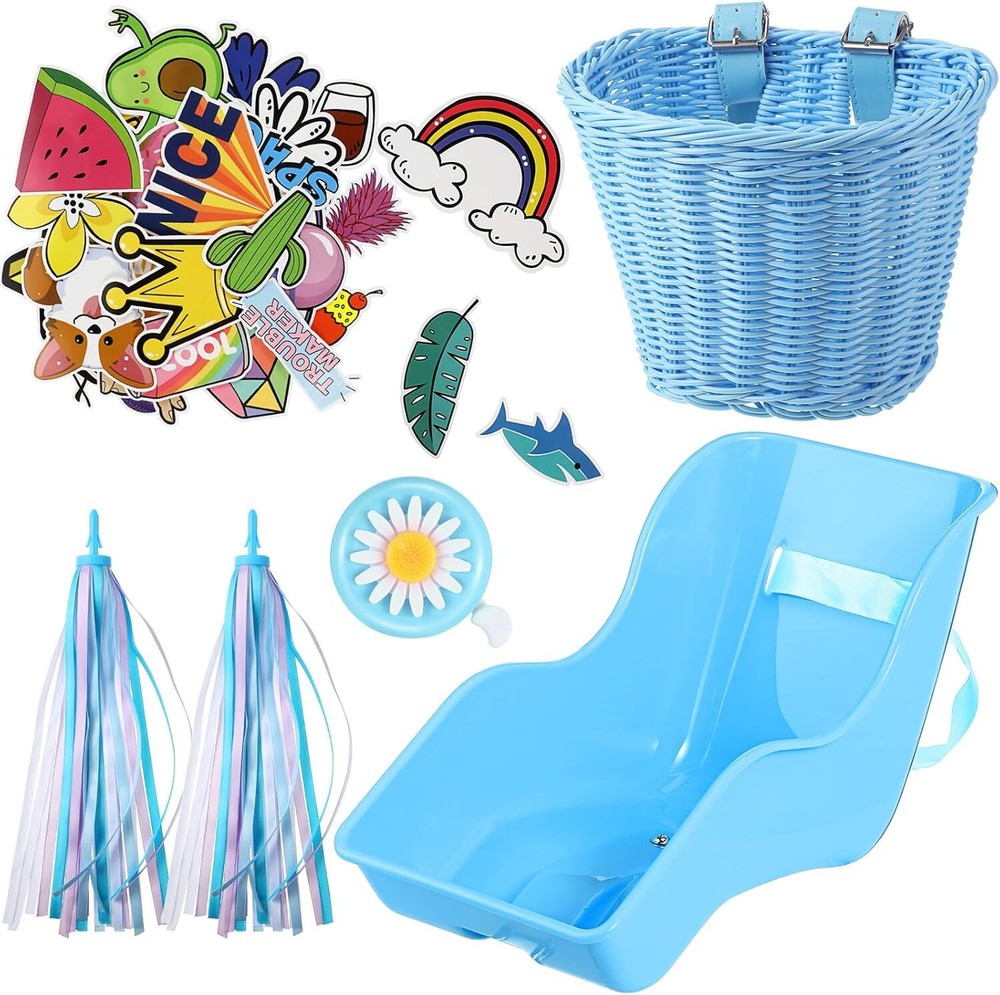 Kids Bike Doll Seat with 30 Stickers & Handlebar Basket