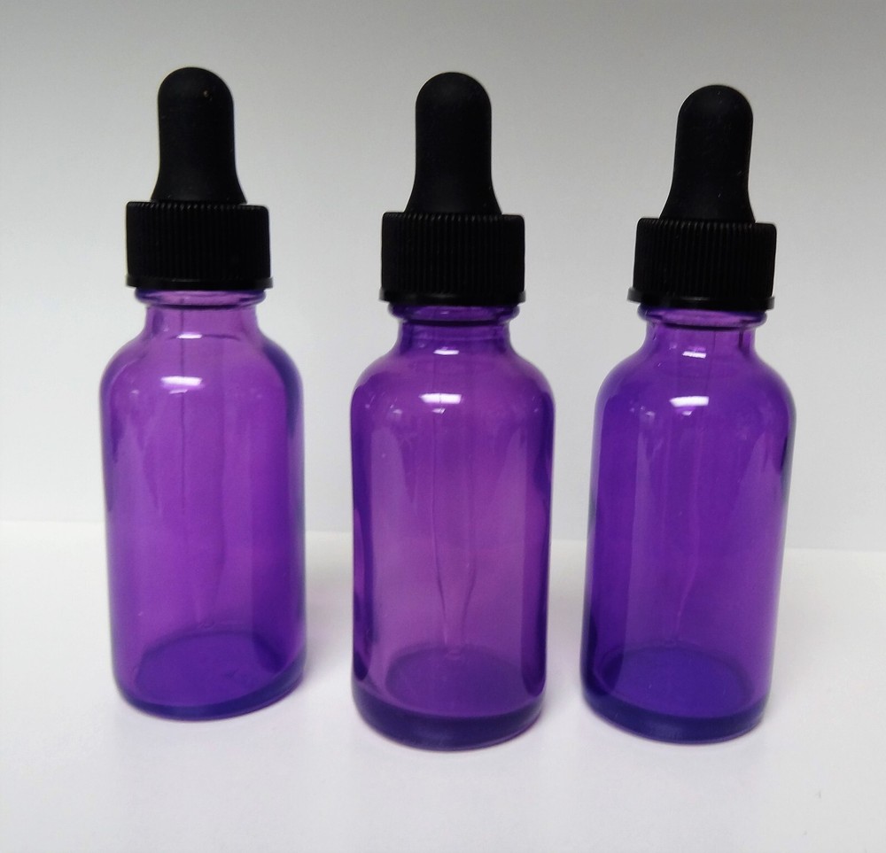 Purple Boston Round Glass bottle with / without Black Dropper Caps -30 ml