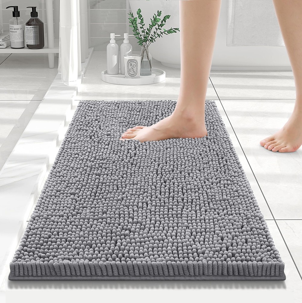 Smiry Luxury Chenille Bathroom Rug 24x16 Soft Absorbent Shaggy Mat