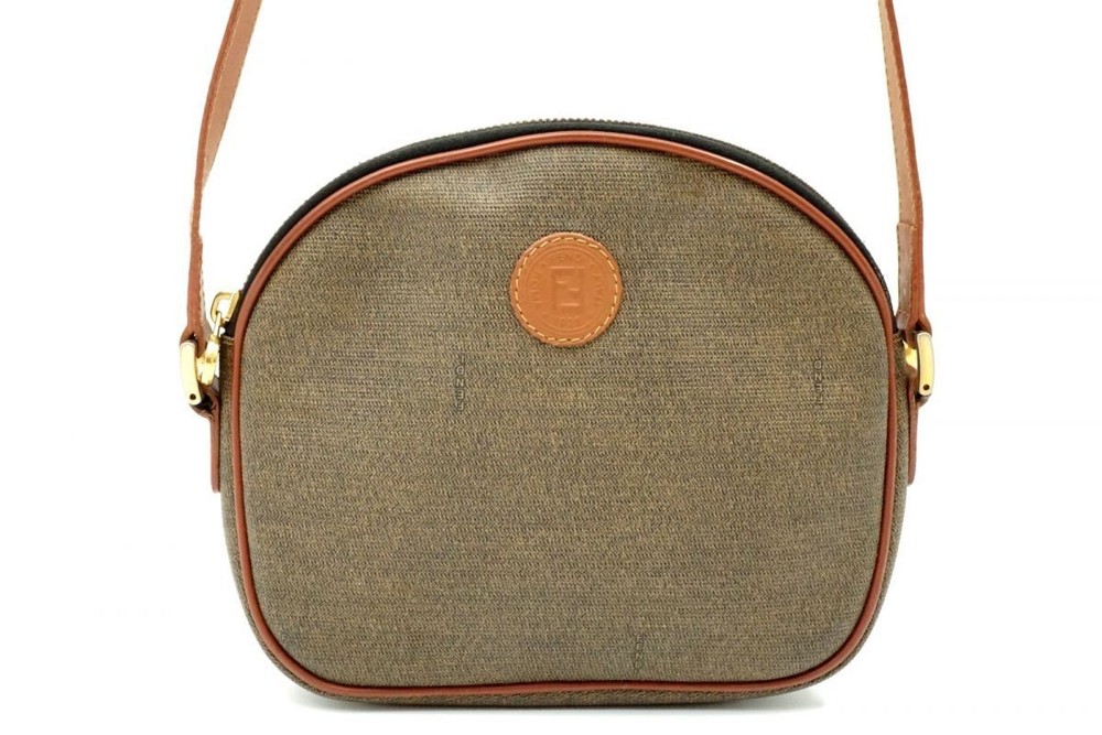 RARE FENDI Vintage Mini Shoulder Bag in Brown PVC Leather with FF Logo FENDI 27