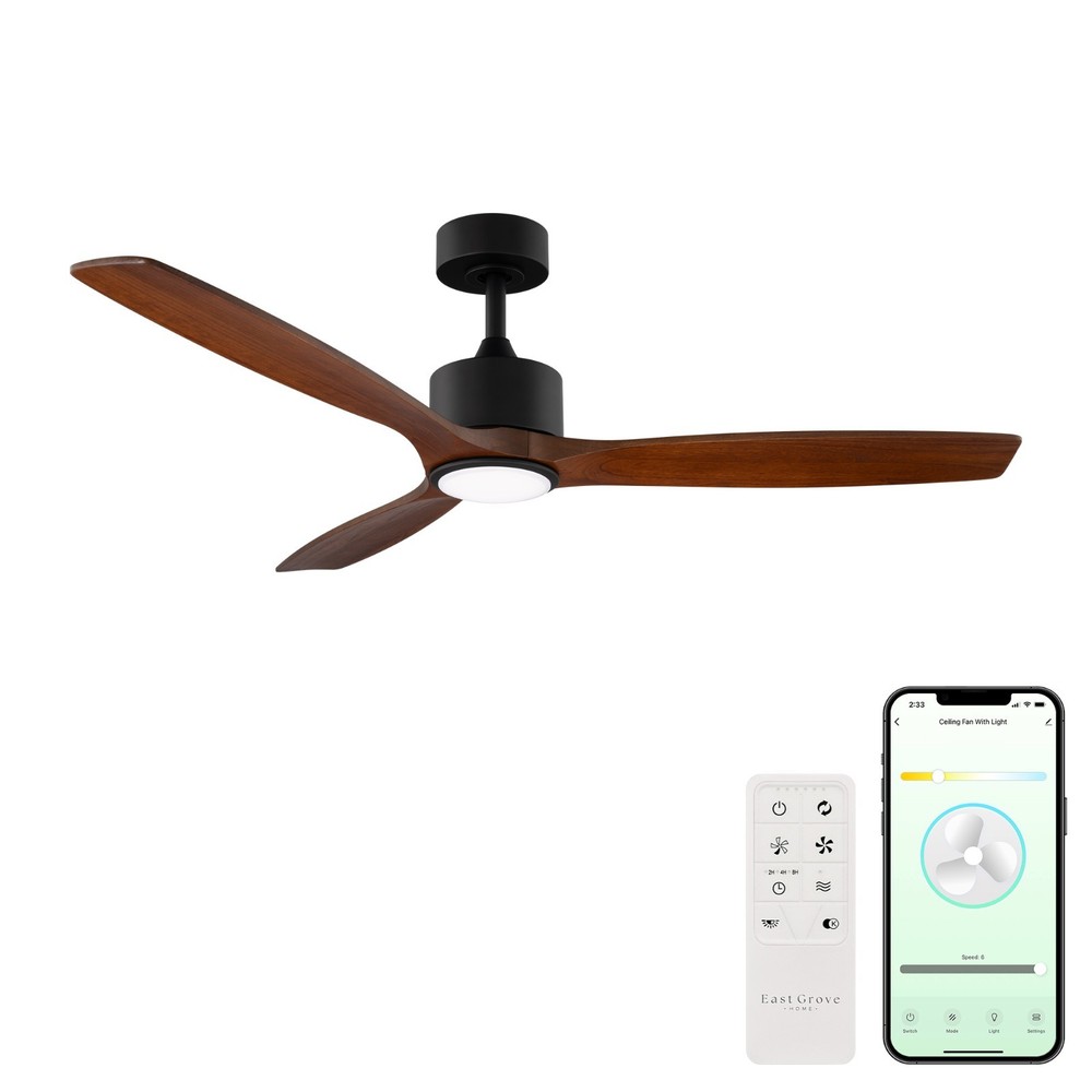 Madera 52in 3-Blade Smart Ceiling Fan in Koa with Solid Wood Blades
