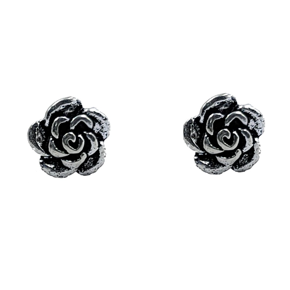 925 Sterling Silver Oxidised Rose Studs Oxidized Flower Earring Floral Jewelry
